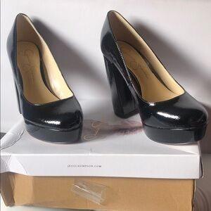 Jessica Simpson Black Patent Platform Pumps with Block Heel